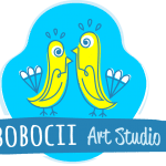 Bobocii Art Studio — logo cu două păsări și pensule, Ploiești